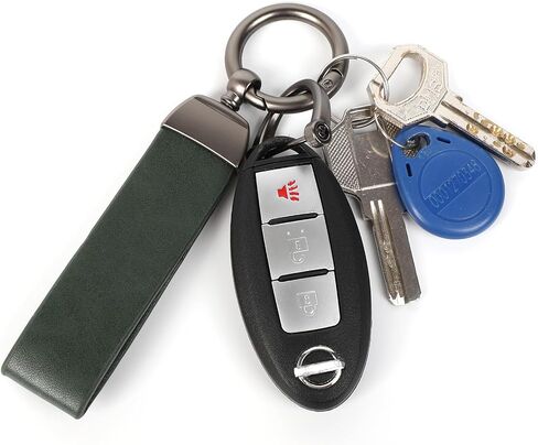 KUPAO Genuine Leather Keychains, Universal Car Key chains for Men and Women, Key Fob Holder with 360 Degree Rotatable (black) in Saudi Arabia