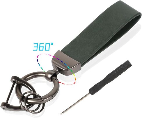 KUPAO Genuine Leather Keychains, Universal Car Key chains for Men and Women, Key Fob Holder with 360 Degree Rotatable (black) in Saudi Arabia