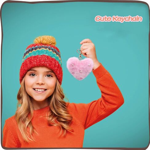 Melbelia Faux Fur Heart Pom Keychains for Women, 2Pcs Plush Heart Key Ring with Pearl, Soft Cute Car Key Chain Purse Handbag Charm Accessories for Women Girls Gifts(Red&Pink) in Kuwait