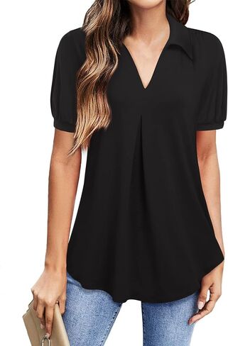 بلوزات كاجوال للسيدات بأكمام قصيرة من VALOLIA، قميص تونيك صيفي بياقة in Kuwait