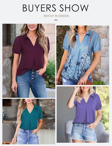 بلوزات كاجوال للسيدات بأكمام قصيرة من VALOLIA، قميص تونيك صيفي بياقة in Kuwait