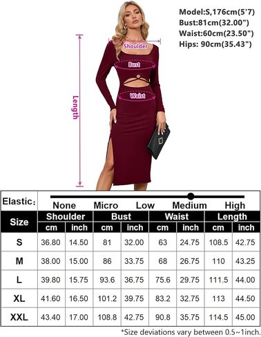 BLUEMING Women Long Sleeve Dress Knit Square Neck Slit Cutout Bodycon Fall Dresses in Kuwait