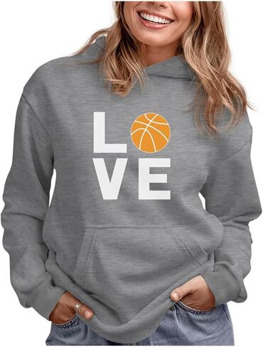 Tstars Love Basketball Hoodie Sweatshirt for Players Fans Women Teen Girls Hoodie Medium Gray in Saudi Arabia