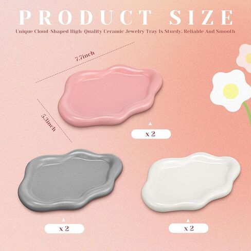Beeveer 6 Pcs Cloud Ceramic Jewelry Dish Trinket Tray Set Ring Dish Holder Small Key Bowl Ring Holder Necklace Earrings for Women Room Decoration Mother's Day Birthday Christmas Warm House Gifts in Saudi Arabia