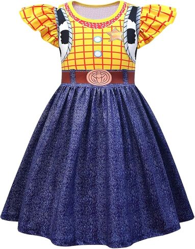 Woody Dress Flutter Sleeve Cowgirl Dress Outfit for Girls Party Holiday Birthday in Kuwait