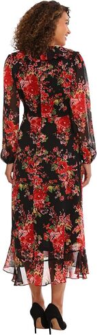 London Times Women's Long Sleeve Chic and Versatile Chiffon Ruffle Faux Wrap Dress in Saudi Arabia