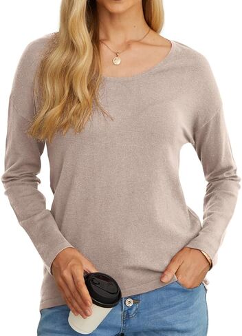 JINKESI Women's Casual Lightweight Crew Neck Long Sleeve Knit Top Loose Pullover Sweater in Kuwait