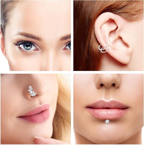 CrazyPiercing 21P Nose Ring Set 20G Hoop Nose Rings L Shape Nose Ring Stainless Steel Nose Rings Nose Piercing Stud CZ Nose Ring Jewelry for Women, 20G, Stainless Steel Cubic Zirconia, cubic zirconia in Kuwait