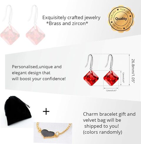 Uloveido Platinum Plated Cushion Cut Square Cubic Zirconia Dangle Drop Earrings Party Jewelry for Women WE030 in Saudi Arabia