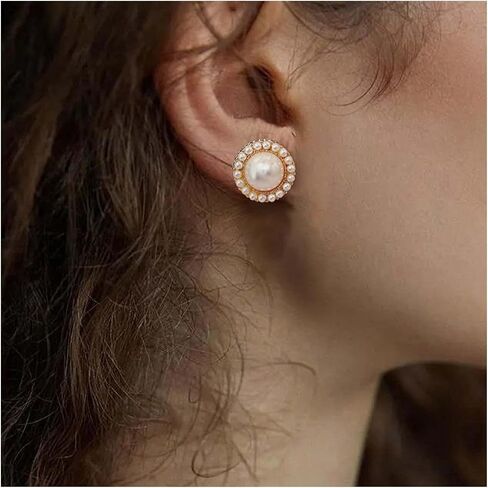 Iaceble Vintage Pearl Earrings Pearl Circle Earrings Gold Pearl Stud Earrings Round Pearl Charm Earring Jewelry for Women and Girls in Saudi Arabia
