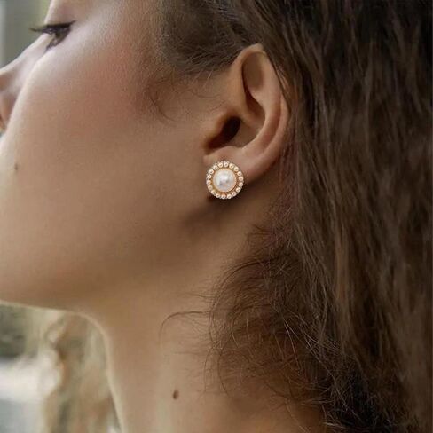 Iaceble Vintage Pearl Earrings Pearl Circle Earrings Gold Pearl Stud Earrings Round Pearl Charm Earring Jewelry for Women and Girls in Saudi Arabia