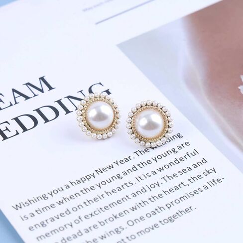 Iaceble Vintage Pearl Earrings Pearl Circle Earrings Gold Pearl Stud Earrings Round Pearl Charm Earring Jewelry for Women and Girls in Saudi Arabia