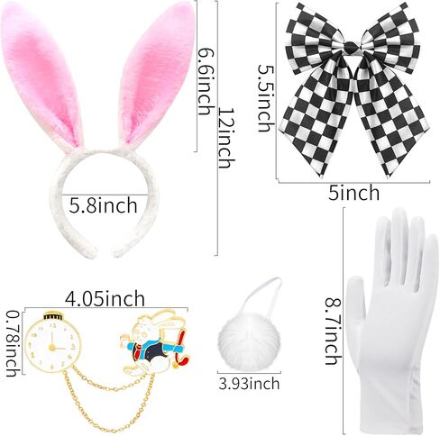اكسسوارات زي الارنب الابيض لعيد الفصح تتضمن شريط راس على شكل اذني ارنب وربطة عنق وذيل وقفاز ودبوس ارنب 5 قطع in Kuwait