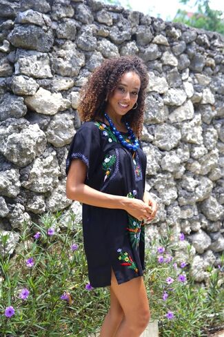Back From Bali Womens Short Dress Mexican Embroidered Short Sleeves Cover Up in Kuwait