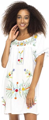 Back From Bali Womens Short Dress Mexican Embroidered Short Sleeves Cover Up in Kuwait