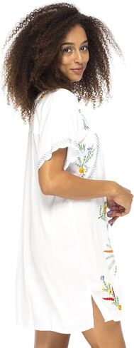 Back From Bali Womens Short Dress Mexican Embroidered Short Sleeves Cover Up in Kuwait