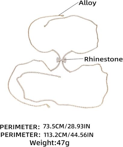 Lureme الذهب الجسم سلسلة Bowknot حجر الراين بيكيني الجسم البرازيلي مجوهرات للنساء الجسم التبعي (bc000051) in Kuwait