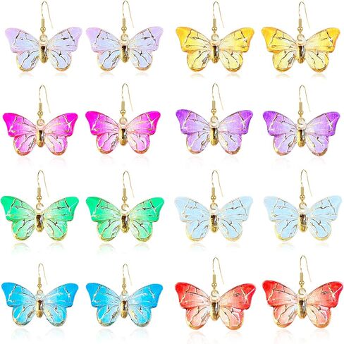 Just Follow 8 Pairs Of Butterfly Earrings, Acrylic Insect Colored Earrings fairy wings Women And Girls Fashion Jewelry Gift in Saudi Arabia