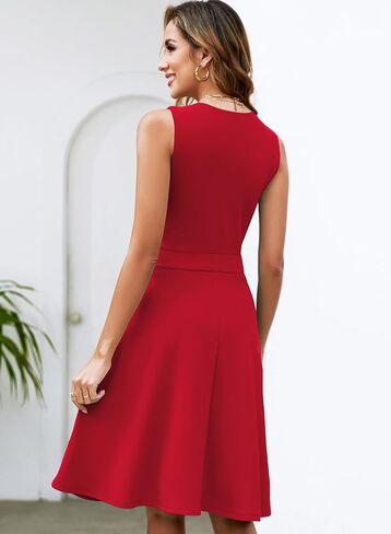 Womens Summer Lace Trim V-Neck Sleeveless Fit and Flare Tank Dresses with Pockets in Saudi Arabia