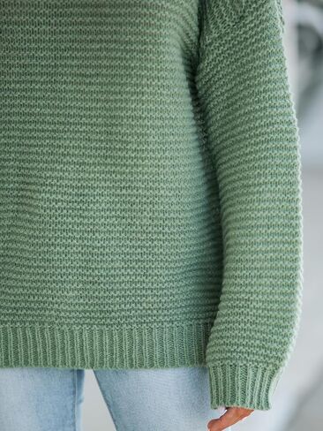 CUPSHE Women Round Neck Sweater Knit Casual Long Sleeves Green Sweaters Tops in Saudi Arabia