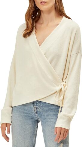 Three Dots womens Rib Wrap Sweater Top Sweater in Kuwait