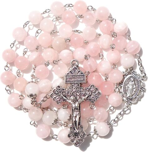 Rosary Beads Chaplet Purple Natural Amethyst Crystal Rosery Cross Catholic gifts in Saudi Arabia