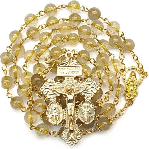 Rosary Beads Chaplet Purple Natural Amethyst Crystal Rosery Cross Catholic gifts in Saudi Arabia