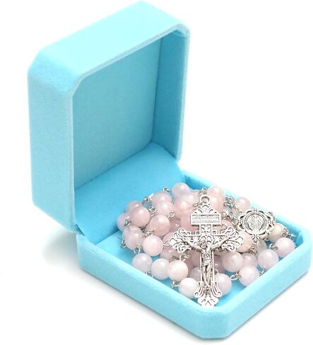 Rosary Beads Chaplet Purple Natural Amethyst Crystal Rosery Cross Catholic gifts in Saudi Arabia