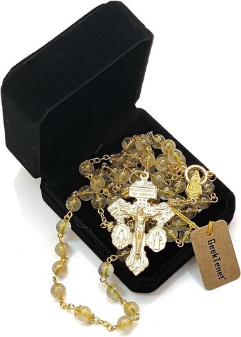 Rosary Beads Chaplet Purple Natural Amethyst Crystal Rosery Cross Catholic gifts in Saudi Arabia