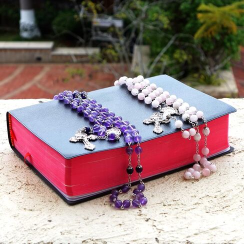 Rosary Beads Chaplet Purple Natural Amethyst Crystal Rosery Cross Catholic gifts in Saudi Arabia