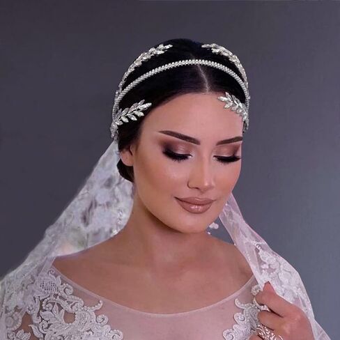 عصابة رأس الزفاف من حجر الراين، غطاء رأس الزفاف للعروس، إكسسوارات شعر الزفاف للعرائس (ذهبي) in Kuwait