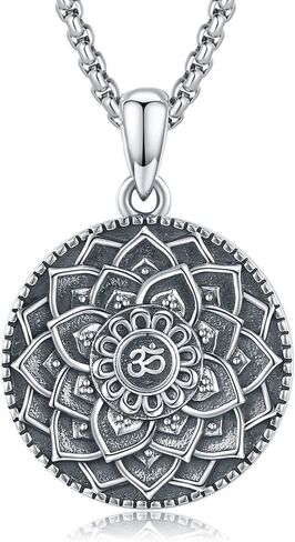 قلادة ماندالا 925 من الفضة الإسترليني قلادة على شكل زهرة اللوتس، قلادة Om تميمة فايكنغ عتيقة هدية قلادة قلادة in Kuwait
