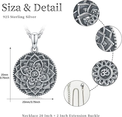 قلادة ماندالا 925 من الفضة الإسترليني قلادة على شكل زهرة اللوتس، قلادة Om تميمة فايكنغ عتيقة هدية قلادة قلادة in Kuwait