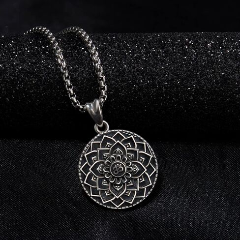 قلادة ماندالا 925 من الفضة الإسترليني قلادة على شكل زهرة اللوتس، قلادة Om تميمة فايكنغ عتيقة هدية قلادة قلادة in Kuwait