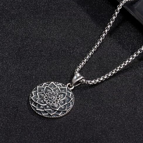 قلادة ماندالا 925 من الفضة الإسترليني قلادة على شكل زهرة اللوتس، قلادة Om تميمة فايكنغ عتيقة هدية قلادة قلادة in Kuwait