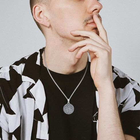 قلادة ماندالا 925 من الفضة الإسترليني قلادة على شكل زهرة اللوتس، قلادة Om تميمة فايكنغ عتيقة هدية قلادة قلادة in Kuwait