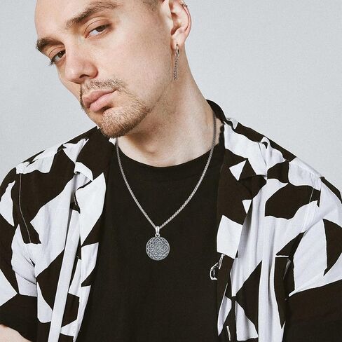 قلادة ماندالا 925 من الفضة الإسترليني قلادة على شكل زهرة اللوتس، قلادة Om تميمة فايكنغ عتيقة هدية قلادة قلادة in Kuwait