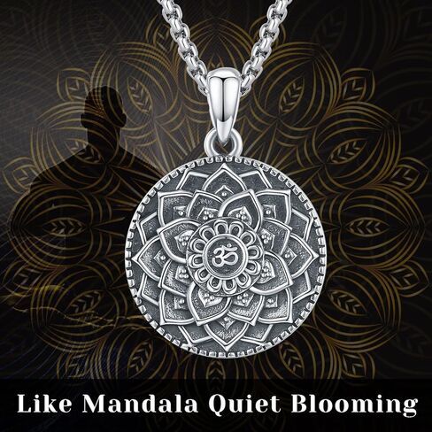 قلادة ماندالا 925 من الفضة الإسترليني قلادة على شكل زهرة اللوتس، قلادة Om تميمة فايكنغ عتيقة هدية قلادة قلادة in Kuwait