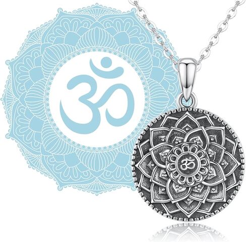 قلادة ماندالا 925 من الفضة الإسترليني قلادة على شكل زهرة اللوتس، قلادة Om تميمة فايكنغ عتيقة هدية قلادة قلادة in Kuwait