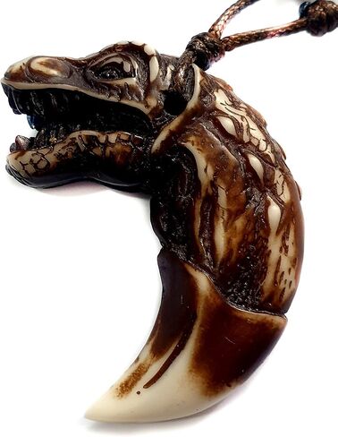 قلادة خرز قابلة للتعديل بتصميم راس تنين واسنان ذئب من كومودو مصنوعة يدويا من الراتنج للرجال والنساء EA149, مسحوق العظام والراتنج, لا أحجار كريمة in Kuwait