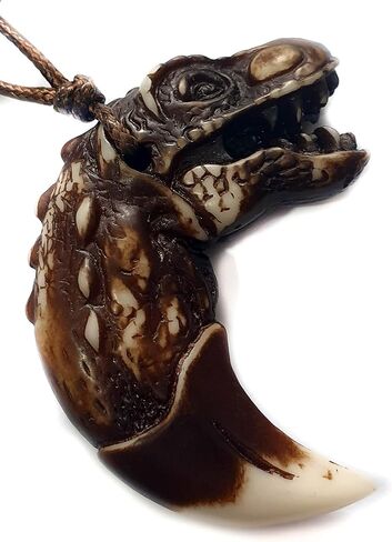 قلادة خرز قابلة للتعديل بتصميم راس تنين واسنان ذئب من كومودو مصنوعة يدويا من الراتنج للرجال والنساء EA149, مسحوق العظام والراتنج, لا أحجار كريمة in Kuwait