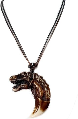 قلادة خرز قابلة للتعديل بتصميم راس تنين واسنان ذئب من كومودو مصنوعة يدويا من الراتنج للرجال والنساء EA149, مسحوق العظام والراتنج, لا أحجار كريمة in Kuwait