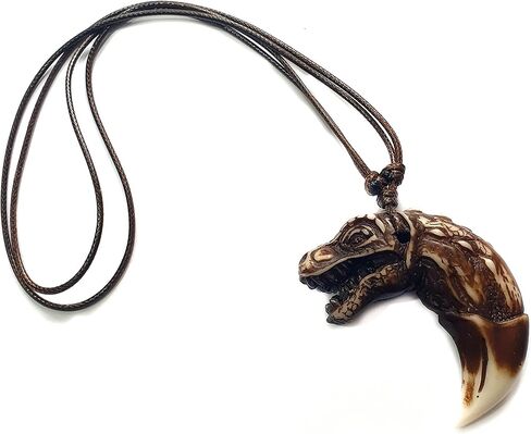 قلادة خرز قابلة للتعديل بتصميم راس تنين واسنان ذئب من كومودو مصنوعة يدويا من الراتنج للرجال والنساء EA149, مسحوق العظام والراتنج, لا أحجار كريمة in Kuwait