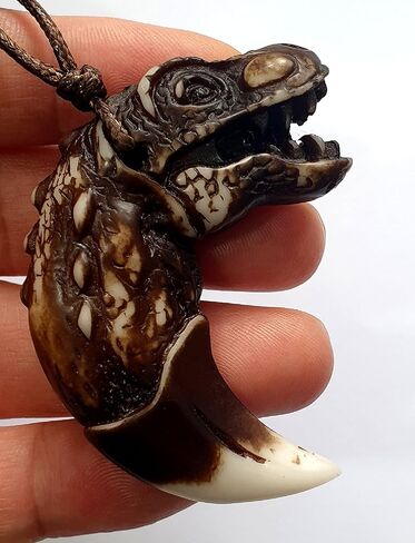 قلادة خرز قابلة للتعديل بتصميم راس تنين واسنان ذئب من كومودو مصنوعة يدويا من الراتنج للرجال والنساء EA149, مسحوق العظام والراتنج, لا أحجار كريمة in Kuwait