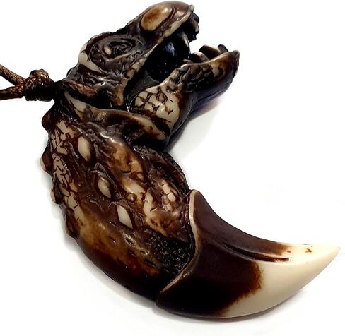 قلادة خرز قابلة للتعديل بتصميم راس تنين واسنان ذئب من كومودو مصنوعة يدويا من الراتنج للرجال والنساء EA149, مسحوق العظام والراتنج, لا أحجار كريمة in Kuwait