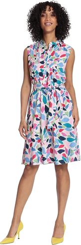 Maggy London Women's Leaf Printed Sleeveless Shirt Dress with Pleated Bodice and Waist Tie in Saudi Arabia
