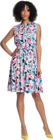 Maggy London Women's Leaf Printed Sleeveless Shirt Dress with Pleated Bodice and Waist Tie in Saudi Arabia