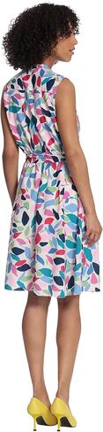 Maggy London Women's Leaf Printed Sleeveless Shirt Dress with Pleated Bodice and Waist Tie in Saudi Arabia