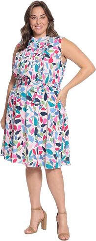 Maggy London Women's Leaf Printed Sleeveless Shirt Dress with Pleated Bodice and Waist Tie in Saudi Arabia
