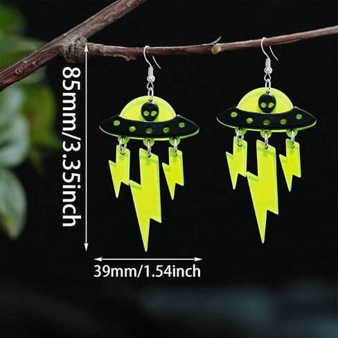 KVANU Acrylic UFO Aliens Lightning Earrings Cosmos Weird Novelty Fun Earrings Alien Earrings Glitter Space Earrings Cute Dangle Earrings for Women Girls, Multiple Colors in Saudi Arabia